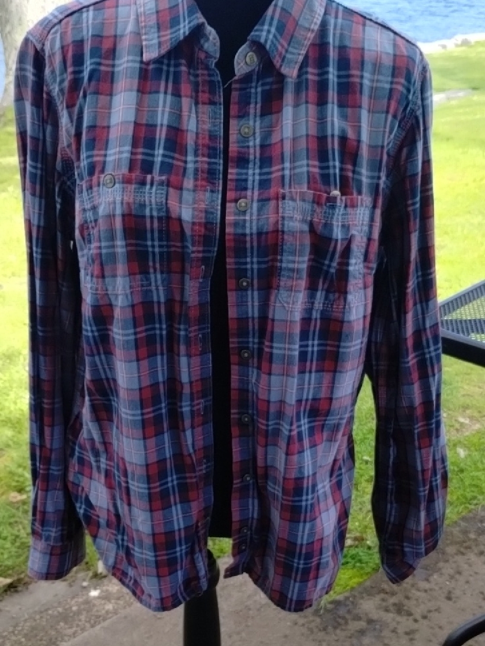 Carhartt Red and Blue Plaid Button-Down Work Shirt